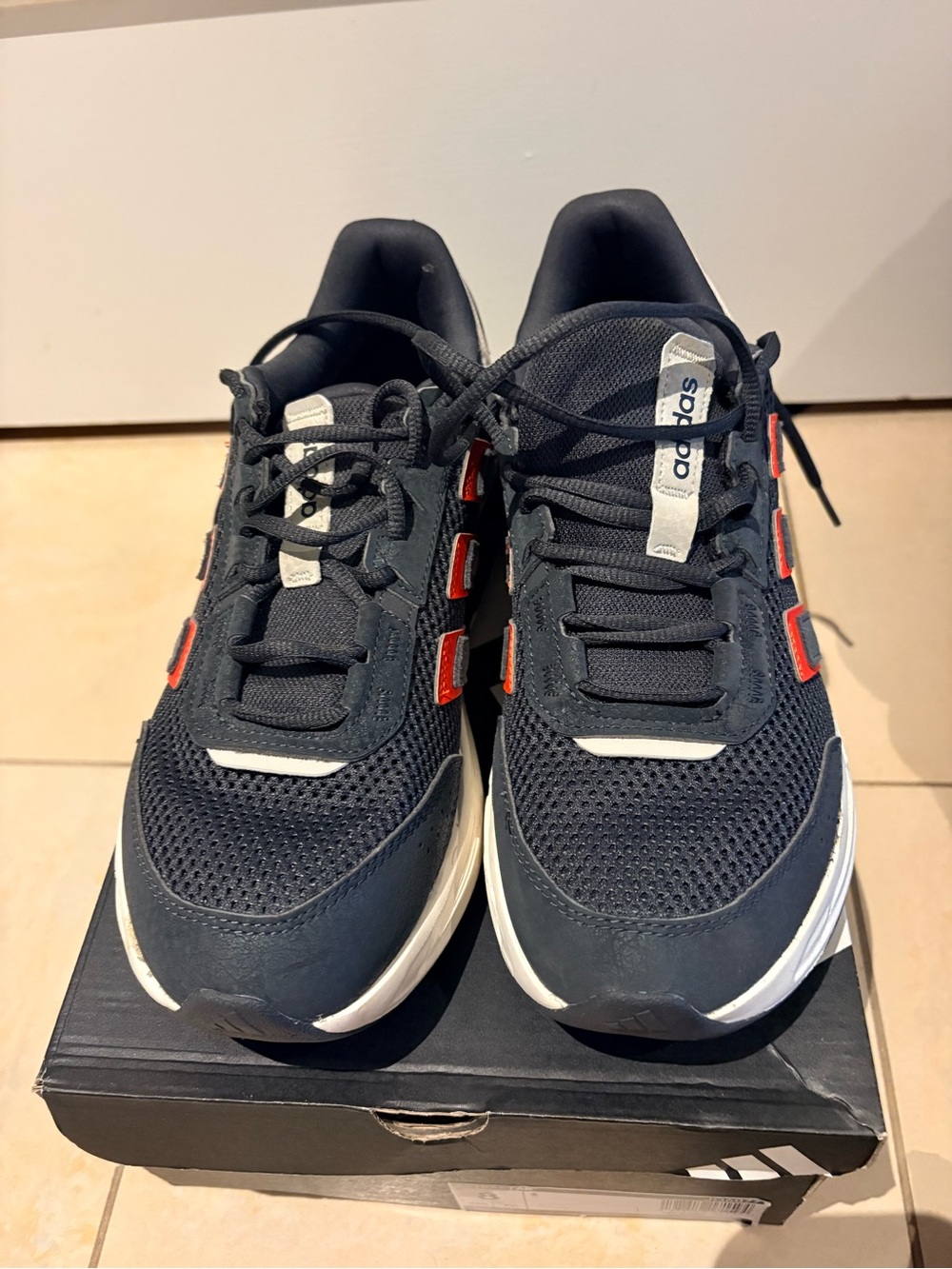 adidas Navy Athletic Shoes with Red Accents and White Trim